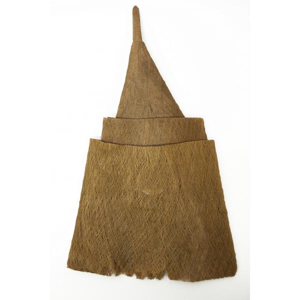 Back side of light-brown hat made from shrub leaves 