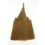 Front side of light-brown hat made from shrub leaves.