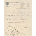 A yellowed piece of paper with United States Express Company letterhead at the top. There is a typed note underneath that has blank spaces filled in by hand. There is a red stamp in the middle and a handwritten note at the bottom.